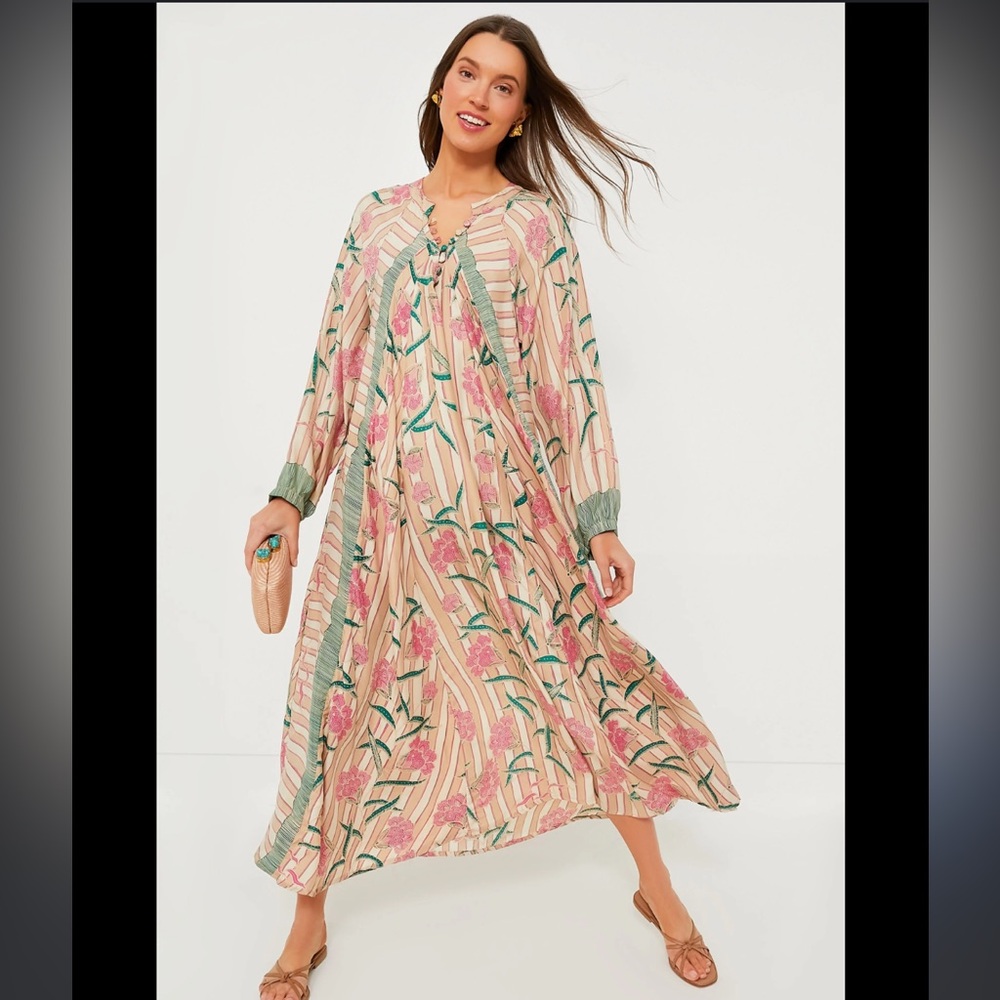 100% Silk Natalie Martin Fiore caftan in Chamomile Rose print